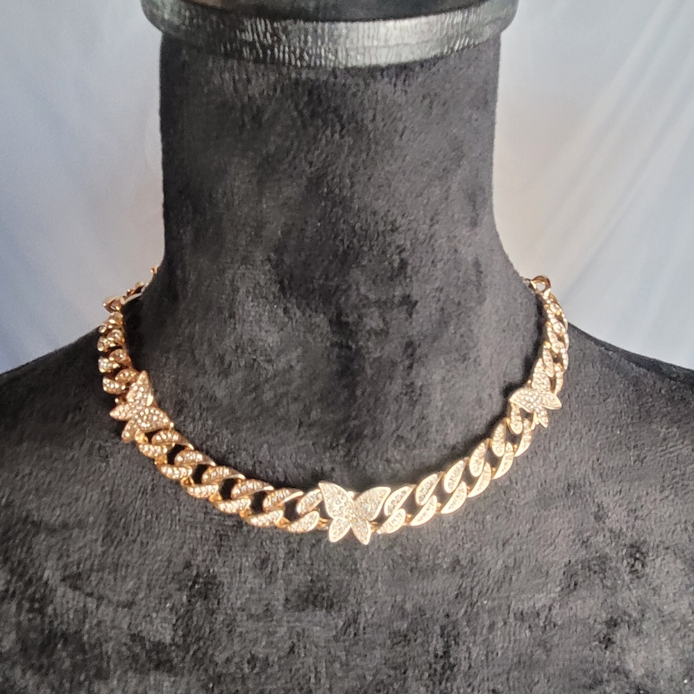 Bella Jack Pave Rhinestone Butterfly Gold Tone Necklace